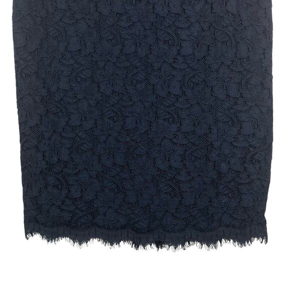 Diane Von Furstenberg Black Floral Lace Frayed End Zip Up Lined Pencil Skirt - Picture 5 of 9